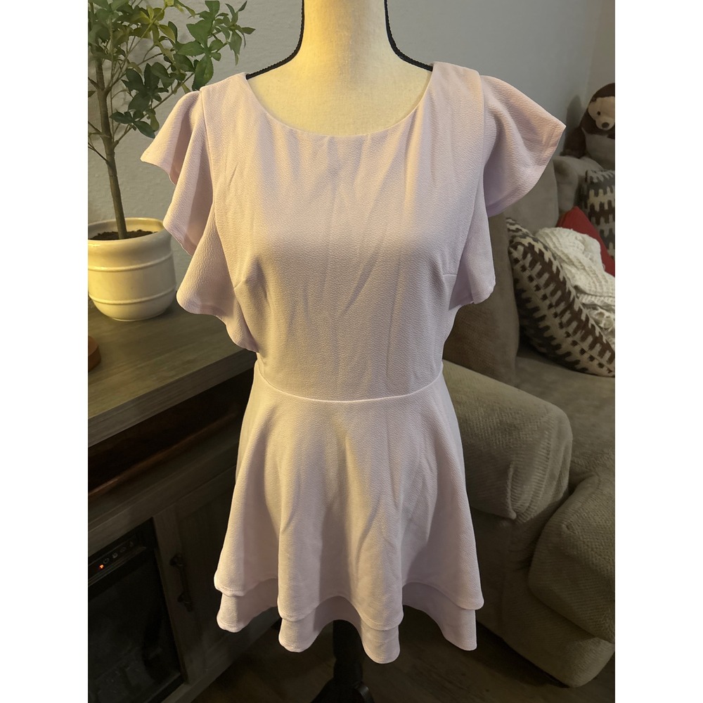 Midnight Doll Lavender Flutter Sleeve Tiered Fit & Flare Dress VNI14685 Large